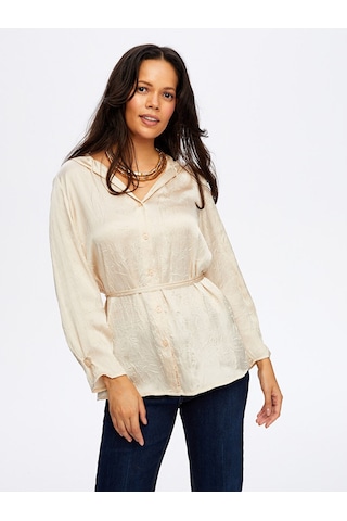 Faik Sönmez Beli Kuşaklı Kapüşonlu Krinkıl Saten Tunik W26tnk016 Uw26tnk01673 Ekru