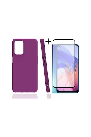 Oppo A55 Kılıf Soft Yumuşak Silikon Telefon Kılıfı Kapak Ve 5d Tam Kaplayan Cam Ekran Koruyucu Seti Col179248-mor