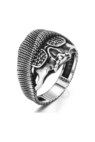 925 Ayar Gümüş Motorcu Biker Kurukafa Erkek Yüzük Gümüş