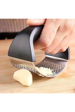 Eastmeeetwest--1pc Paslanmaz Çelik Sarımsak Ezici - Manuel Sarımsak Öğütücü Ve Kırıcı, Güç Gerekmez, Metal Yapı, Yurtlar Ve Ev Kullanımı İçin Temel Mutfak Aparatı Siyah