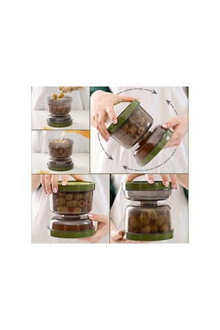 Kum Saati Zeytin & Turşu Saklama Kabı Süzgeçli Şeffaf - Çevir Sakla & Çevir Ye Koyu Gri