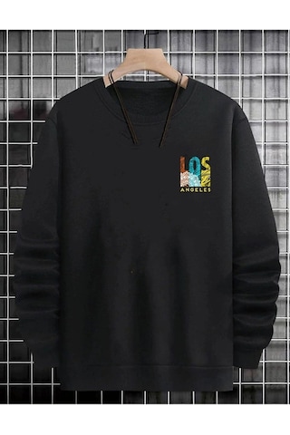 Unisex Siyah Los Angeles Oversize Bisiklet Yaka Sweatshirt 001