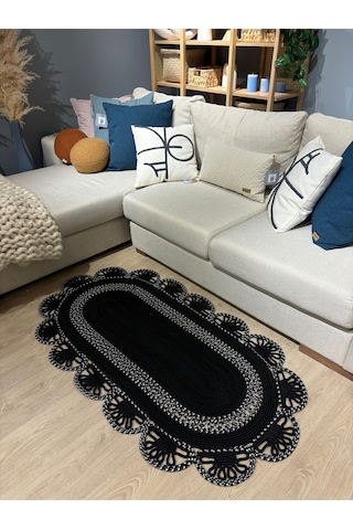 Matrix Jüt Kilim, Paspas, Mutfak Halısı, Banyo Paspası, Kilim, Halı, Oturma Odası Halısı Siyah - Beyaz