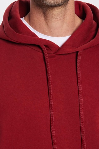 Tudors Unisex Oversize Geniş Kesim Pamuklu Yumuşak Dokulu İçi Polarlı Basic Bordo Kapüşonlu Sweatshirt-31468 Bordo