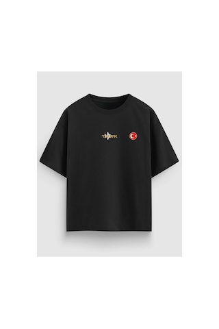 Yolo Street Oversize Siyah Tişört Sırt Baskılı F-16 Jet Tasarım %100 Pamuk Unisex Streetwear Siyah