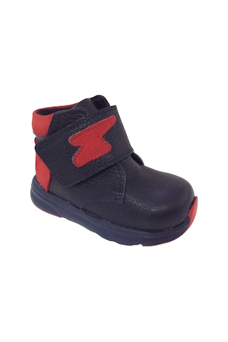 Ortopedikal1001 Ridente Lacivert Kırmızı Süet Bebe Erkek Çocuk Bot % 100 Deri Kalın Tek Cırtlı Lacivert-kırmızı
