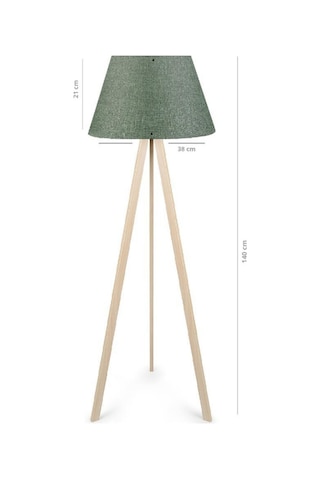 Pratik Tripod Krem Ahşap Gövdeli Konik Haki Başlıklı Lambader Yeşil Köşe Lambası Yeşil