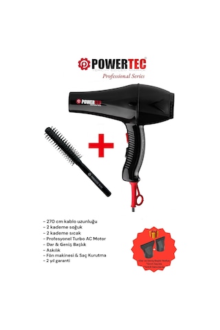 Powertec TR-901 Profesyonel Fön Makinesi + Berber Fön Fırçası