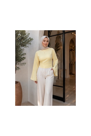 Unika Boutique Kadın Geniş Kol Belden Oturtmalı Bluz Sarı