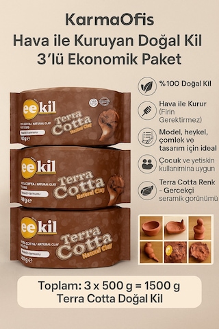 Terra Cotta Doğal Kil Hamuru 3x500g Hava İle Kuruyan Seramik Hamur El Sanatları, Dekor, Modelleme Çok Renkli