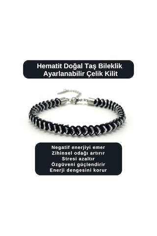 Sertifikalı Hematit Doğal Taş Bileklik Ayarlanabilir Çelik Kilit Çok Renkli
