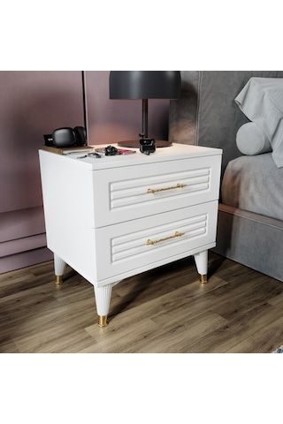 Panjurlu 2 Çekmeceli Komodin Pnj5002 Beyaz Gold