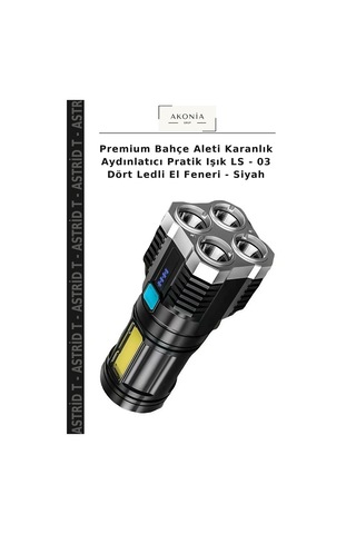 Premium Bahçe Aleti Karanlık Aydınlatıcı Pratik Işık Ls - 03 Dört Ledli El Feneri - Siyah