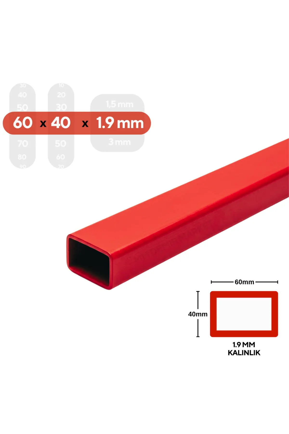 60x40x1,9 Mm Boyalı Kutu Profil 1.5 Metre Dikdörtgen Çelik Profil Kaynaklanabilir Metal Profil-fidan Koruma-bahçe Çiti