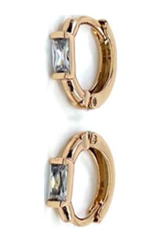 Premium Rose Gold Kararmaz Küçük Dikdörtgen Taşlı Halka Küpe Gold