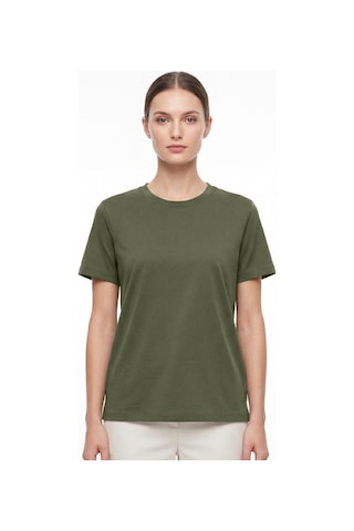 Goffra Kadın Vision Bisiklet Yaka Premium Kalite Yoğun Dokulu Pamuklu T-shirt Haki W101-r0220-05