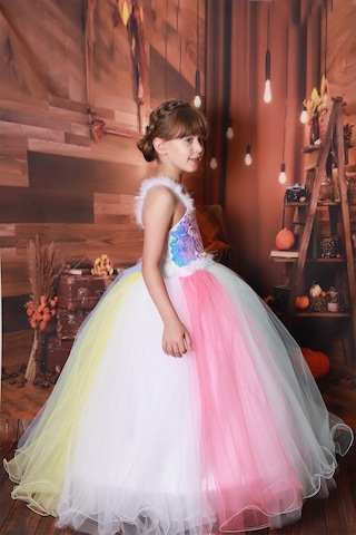 Kız Çocuk Unicorn Kostümü Kız Çocuk Abiye 3-11 Yaş Arası Çok Renkli