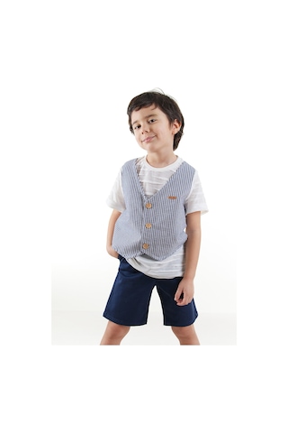Midimod Erkek Çocuk Yelekli T-shirt Şort Takım Renkli Çok Renkli