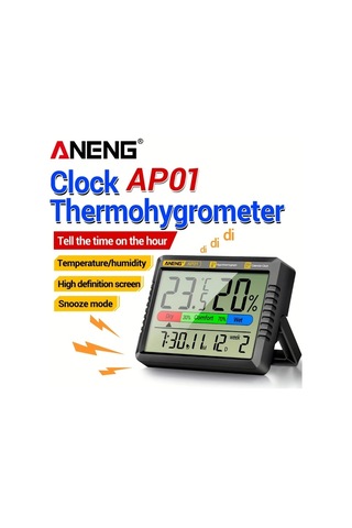 Boatshop1 Aneng Ap01 Black Dijital Termometre Nem Ölçer Büyük Lcd Ekranlı Akıllı Alarmlı Saat Ev Ofis İçin