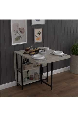 Asra Trend Metal Ayaklı Katlanır Mutfak Masası KM-31 %100 MDF Akıllı Yemek Masası Retro Gri