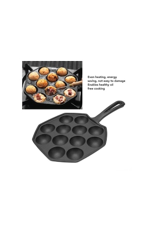 Mufunye 12'li Dökme Demir Takoyaki Tavası - Anti Yapışkan, Sağlıklı Pişirme, Hızlı Isı Dağıtımı, Kahvaltı Ve Atıştırmalıklar İçin Uygun Siyah