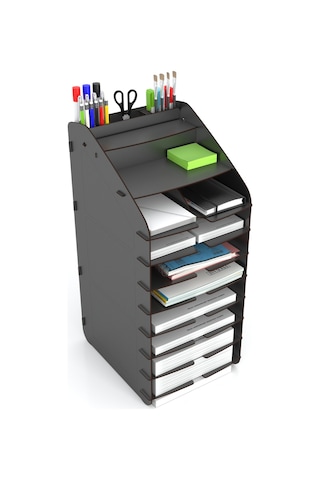 Design Otto Tower Masaüstü Organizer 10 Kat A4 Evrak Rafı 6 Renk Siyah