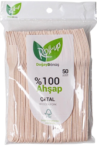 Roll-up Doğaya Dönüş Ekolojik Doğal Doğa Dostu %100 Ahşap Çatal - 16 Cm. - 50'li 5 Paket Kahverengi