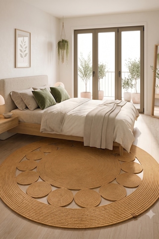 Jüt Hasır Yuvarlak Kilim Halı Yolluk Dekoratif Örgü Halı Doğal Görünümlü Bohem Kilim Salon Oturma Odası Balkon Mutfak Yatak Odası Koridor 7209bambu