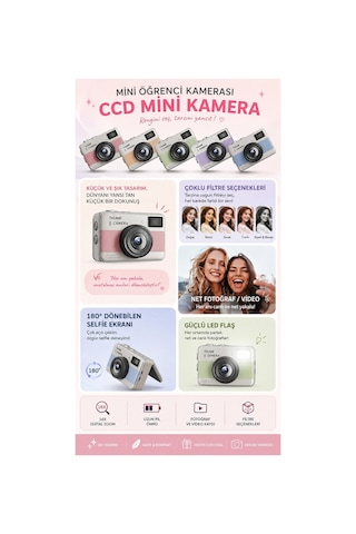 Robeve Y11 68mp 180 Döner Ekranlı Mini Selfie Kamera 16x Zoom Dijital Fotoğraf Makinesi