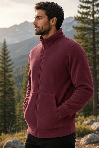 Givoria Erkek Polar Hırka Kışlık Fermuarlı Çeket Tüy Toplamaz Rüzgar Geçirmez Polar Kazak Sweat Bordo Bordo