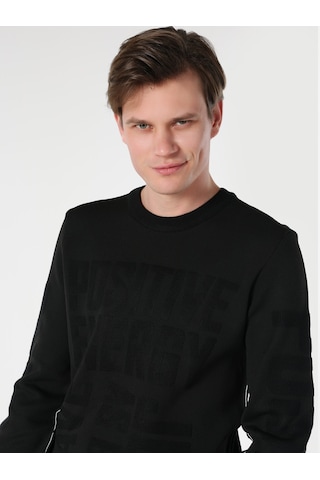 Colin's Regular Fit Bisiklet Yaka Yazı Baskılı Siyah Erkek Kazak CL1062328_Q1.V1_BLK