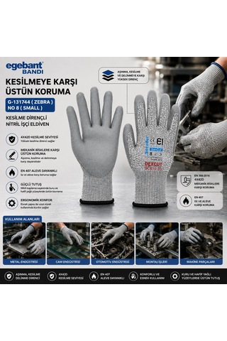 10 Adet Zebra No 8 Small Kesilme Dirençli Nitril İşçi Eldiven Bandı 4741