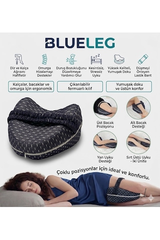WhiteBlanco Blueleg Ortopedik Bacak Arası Yan Yatış Yastığı Ergonomik Uyku Minderi Lastikli Lacivert