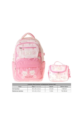 Calacilo Kız Çocuk İlkokul Sırt Çantası Ve Beslenme Seti - Kedi Baskılı Pembe Setcc-c4038b Pembe - Krem