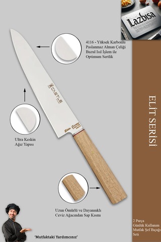 Elite Serisi Mutfak Bıçak Seti 2 Li Et Sebze Şef Bıçak Mft-42346 Ceviz
