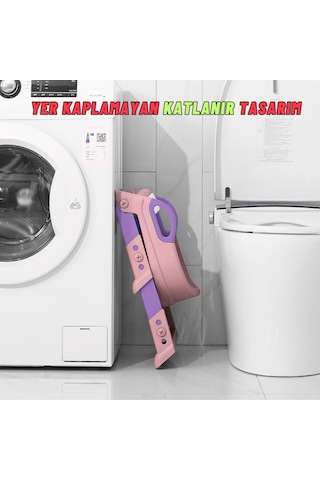 Dekohop Çocuk Merdivenli Klozet Adaptörü Yükseklik Ayarlı Pratik Pembe