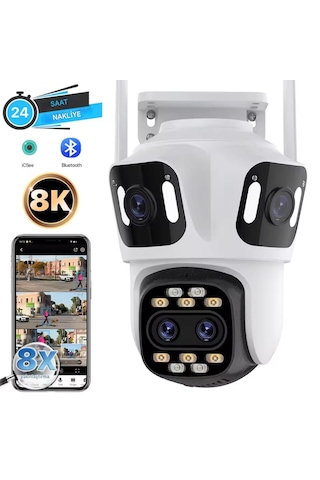 8k 16mp 8x Zoom Dış Mekan Kablosuz 360 Ip Kamera 3 Kameralı
