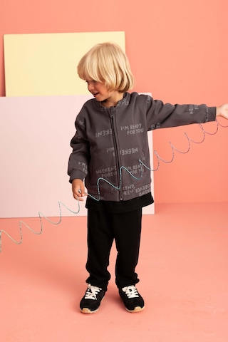 Luess Erkek Çocuk Metraj Baskılı Pamuklu Hırka 3-4 Yaş 8-9 Yaş -Siyah