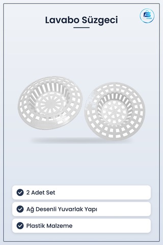 Lavabo Süzgeci Pratik 2 Adet Beyaz Plastik Evye Gider Filtresi Ağ