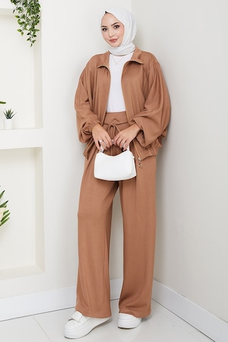 Bestenur Fermuarlı Oversize Takım 1595 - Vizon Vizon