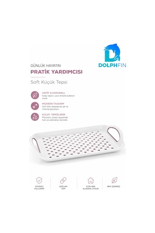 Soft Küçük Boy Kulplu Plastik Servis Tepsisi Nokta Desenli Beyaz Pudra Bpa İçermez Karışık Renk Gönderimi