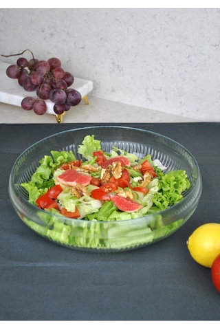 Kafes Büyük Boy Cam Salata Kasesi 26 Cm Meyve Kasesi Makarna Sunum Kase Beyaz