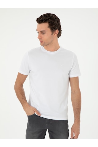 Beyaz Slim Fit Bisiklet Yaka Merserize Basic T-shirt 15841036