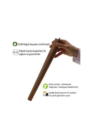 4 Adet Ahşap Ayak 50 Cm Ceviz M8 Civatalı Bağlantı Aparatlı Mobilya Tabure Sehpa Masa Destek Ayağı Ceviz