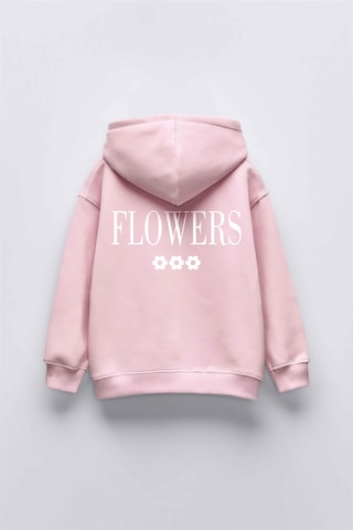 Kız Çocuk Lifes Garden Baskılı Kapüşonlu Manşetli Sweatshirt Pembe