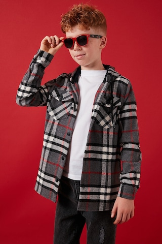 Lela Kapüşonlu Çift Cepli Ekoseli Oduncu Erkek Çocuk Gömlek Cf25W81786 Antrasit