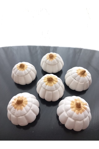 Mini Balkabağı 6'lı Lokumluk, Kahve Yanı Sunumluk Beyaz Dekoratif Obje 01