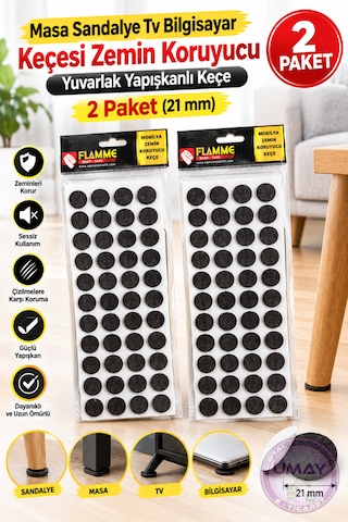 Masa Sandalye Tv Bilgisayar Keçesi 2 Paket 21 Mm Yuvarlak Yapışkanlı Zemin Koruyucu Mobilya Keçesi