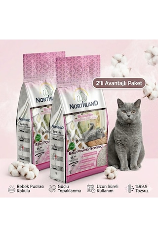 Northland Doğal Bentonite- Süper Topaklanan Bebek Pudrası Kokulu Kedi Kumu 10 Lt X 2 Adet Northland Doğal Bentonite- Süper Topaklanan Bebek Pudrası Kokulu Kedi Kumu 10 Lt X 2 Adet