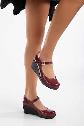 Baretli Suni Deri Bordo Rugan Kadın Dolgu Taban Ayakkabı-3102-bordo